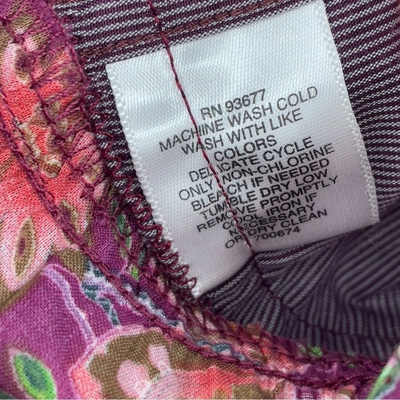 Custom Up-Cycled Tunic 3/4 Sleeves Button Up Ruffle Hem Mixed Print Purple | M/L - Picture 11 of 11